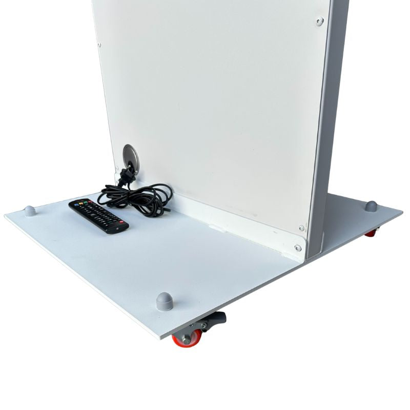 43" LG 4K Digital Signage Stele – Freistehendes Weißes Werbedisplay mit Rollen – 24/7 Betrieb – Mit Webverwaltung, Contentplaner, CMS & Integriertem Editor