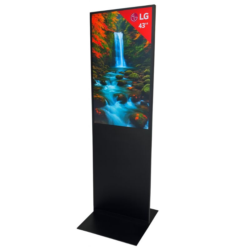 43" LG 4K Digital Signage Stele – Freistehendes Schwarzes Werbedisplay – 24/7 Betrieb – Mit Webverwaltung, Contentplaner, CMS & Integriertem Editor