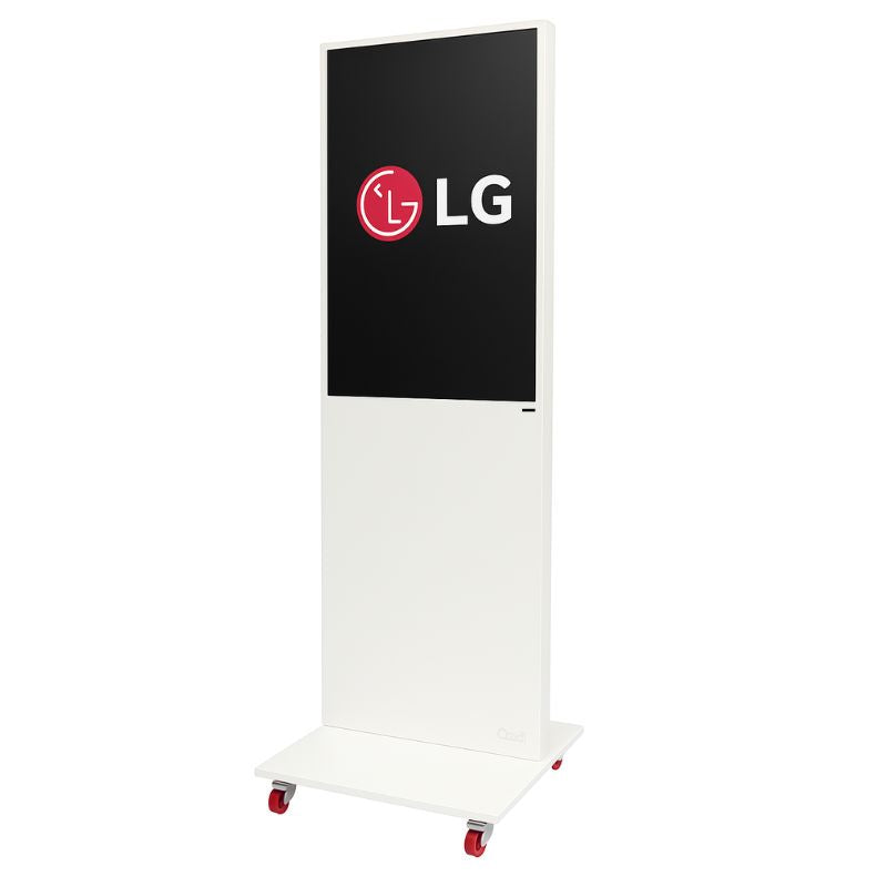 43" LG 4K Digitale Signage Stele – Weißes Stahl-Display mit Rollen | Freistehend | 24/7 Profi-Einsatz