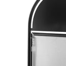 Kundenstopper rund Schwarz Stahl – doppelseitiger Gehwegaufsteller mit Klapprahmen-open