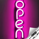 LED Neon OPEN Leuchtschild Vertikal Weiß/Pink