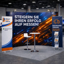 Messestand Plus Set – Komplette Messewand mit Roll-Up Bannern & Theke